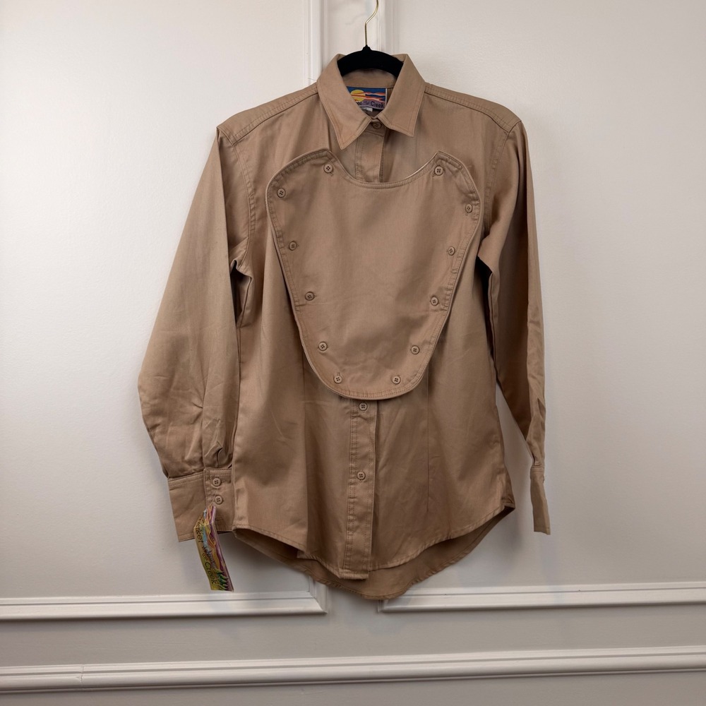Cricket by the Creek Womens Western Bib Shirt Tan Khaki Cotton Vintage Small NWT